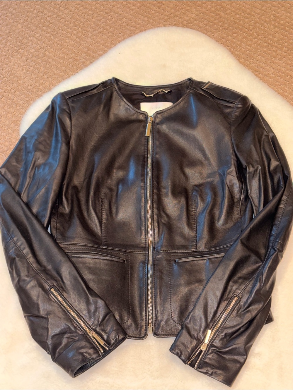 Women's Black Leather Zip-Front Jacket